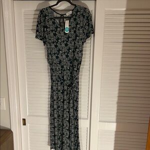 Kaileigh Dark Green Floral Black and White Jumpsuit